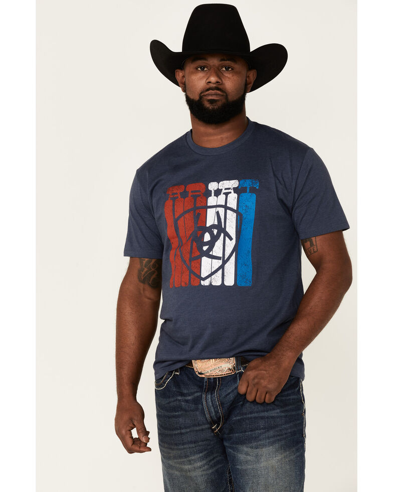 Ariat Men's Navy Standing Tall Logo Graphic Short Sleeve T-Shirt , Navy, hi-res