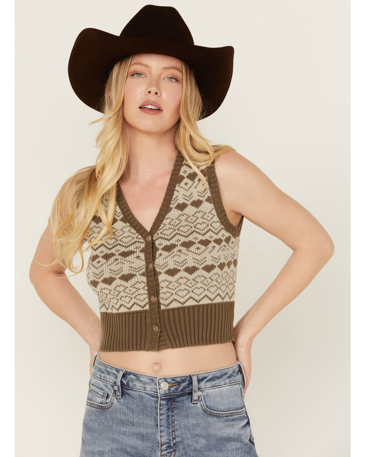 Image #1 - Sadie & Sage Women's Lovers Jacquard Vest, Brown, hi-res