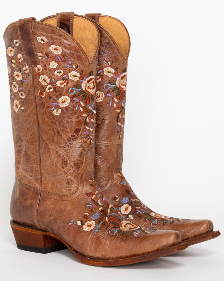 Shyanne Women's Floral Embroidered Western Boots - Snip Toe, Brown, hi-res