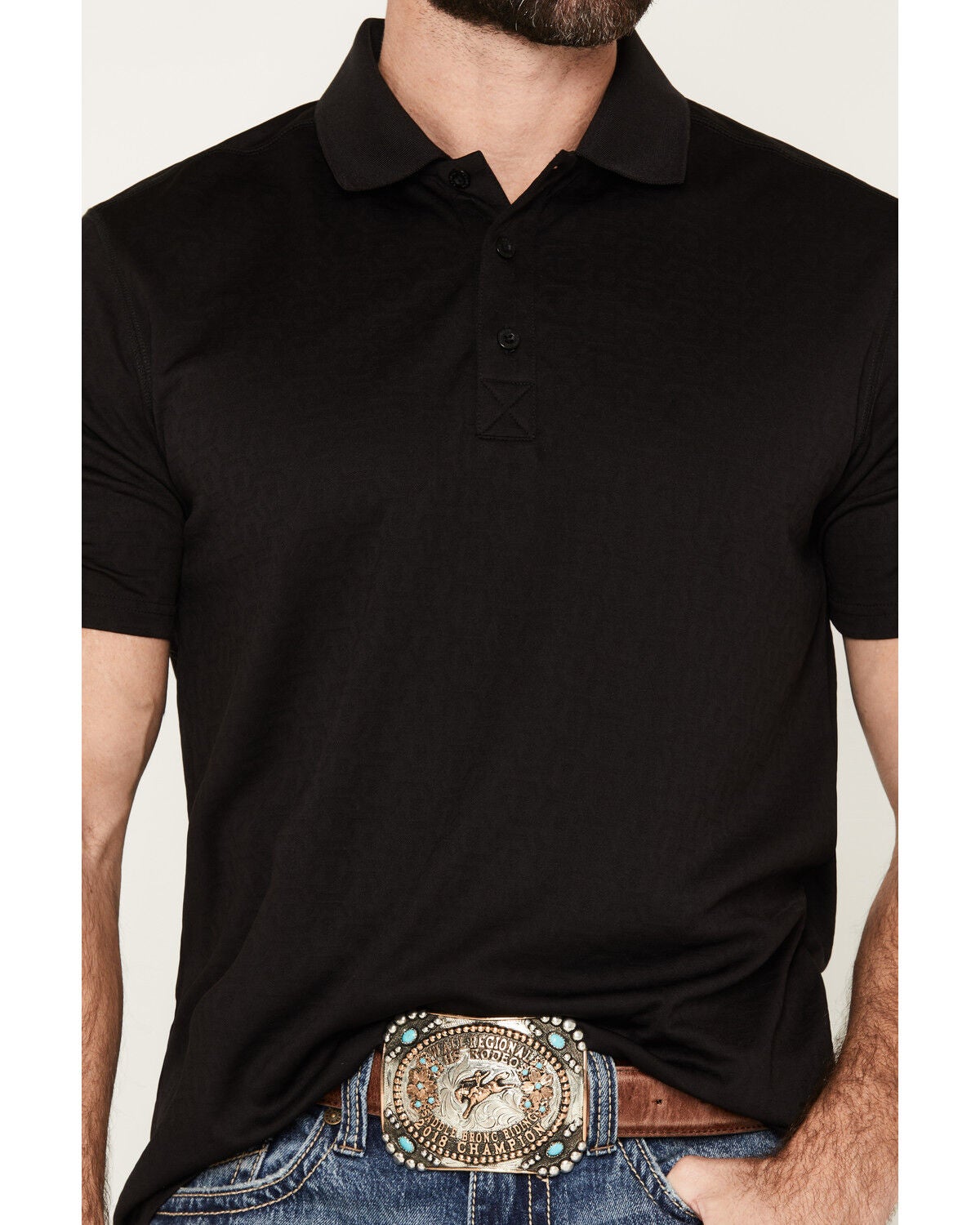 Image #3 - RANK 45&reg; Men's Wayne Solid Short Sleeve Button-Down Polo, Black, hi-res