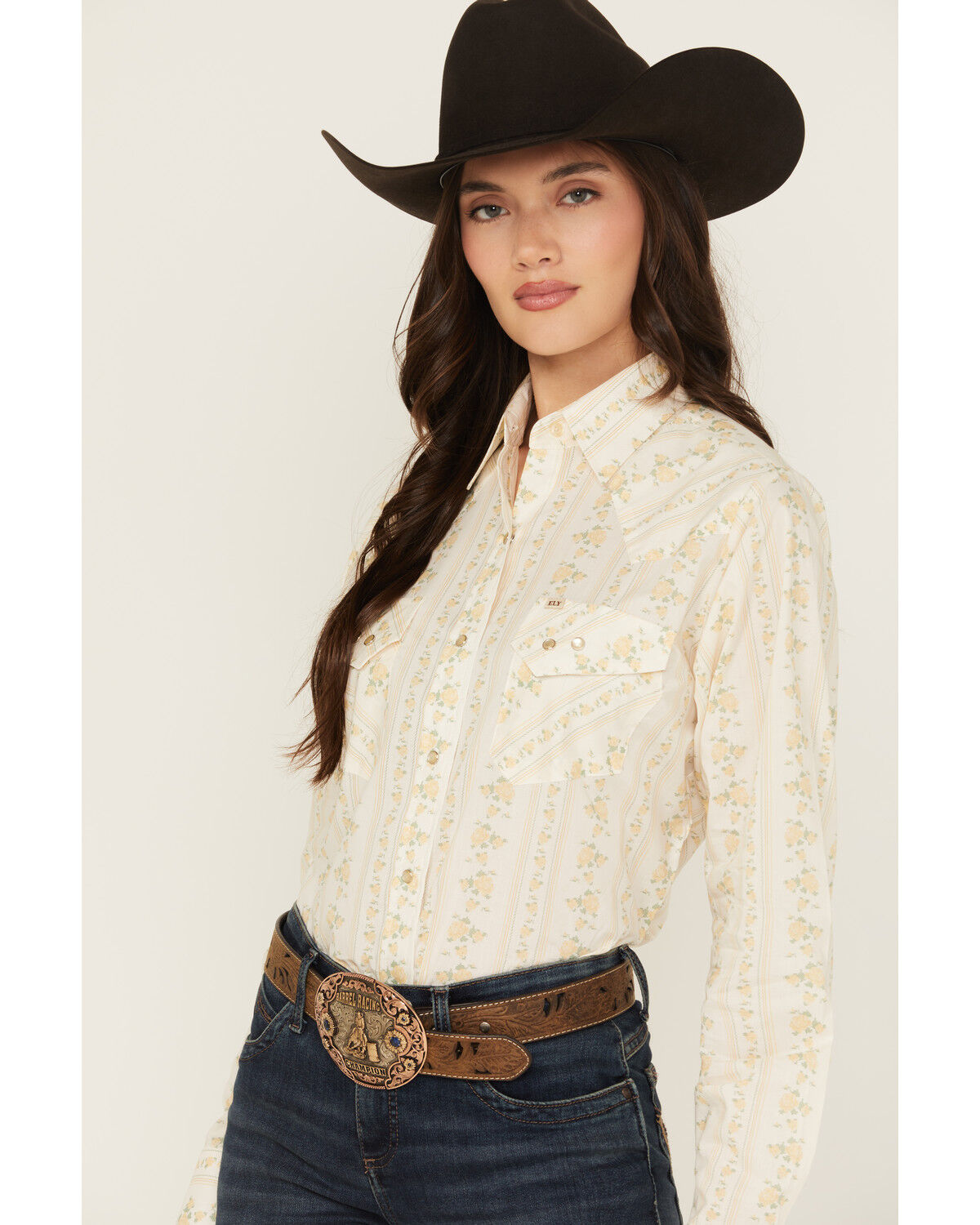 Image #3 - Cowboygirl by Jenna Paulette Women's Wallpaper Print Long Sleeve Pearl Snap Western Shirt, Yellow, hi-res