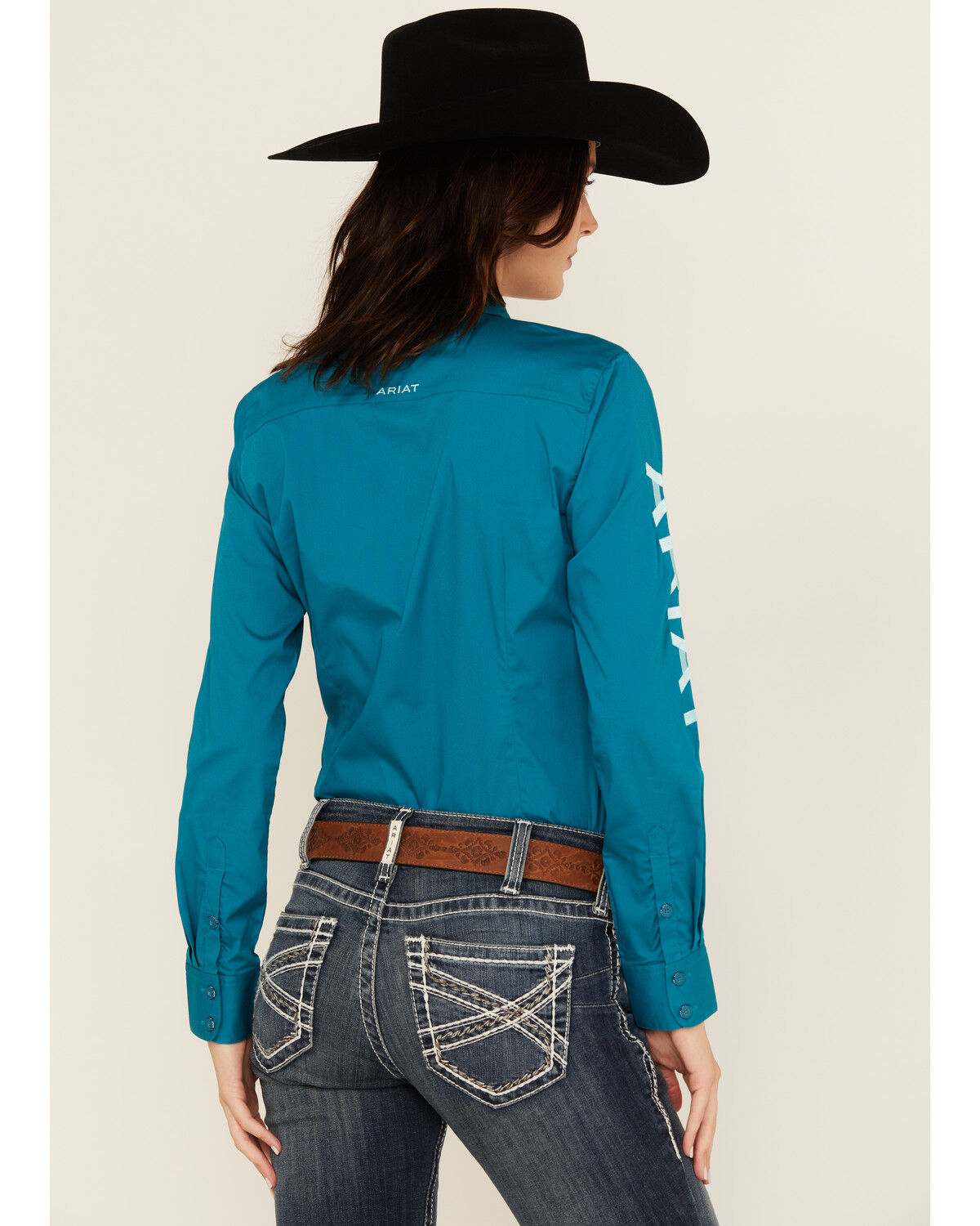 Image #4 - Ariat Women's Team Kirby Logo Long Sleeve Button-Down Stretch Western Shirt, Turquoise, hi-res