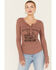 Image #1 - Cleo + Wolf Women's Rust Belt Long Sleeve Henley Shirt, Coffee, hi-res
