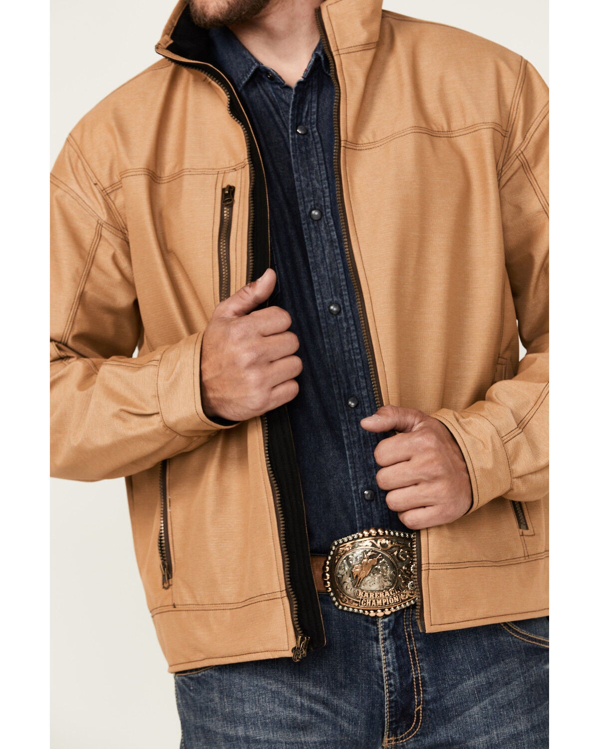 Image #3 - Cowboy Hardware Men's Buckskin Triple Barb Logo Softshell Jacket, , hi-res