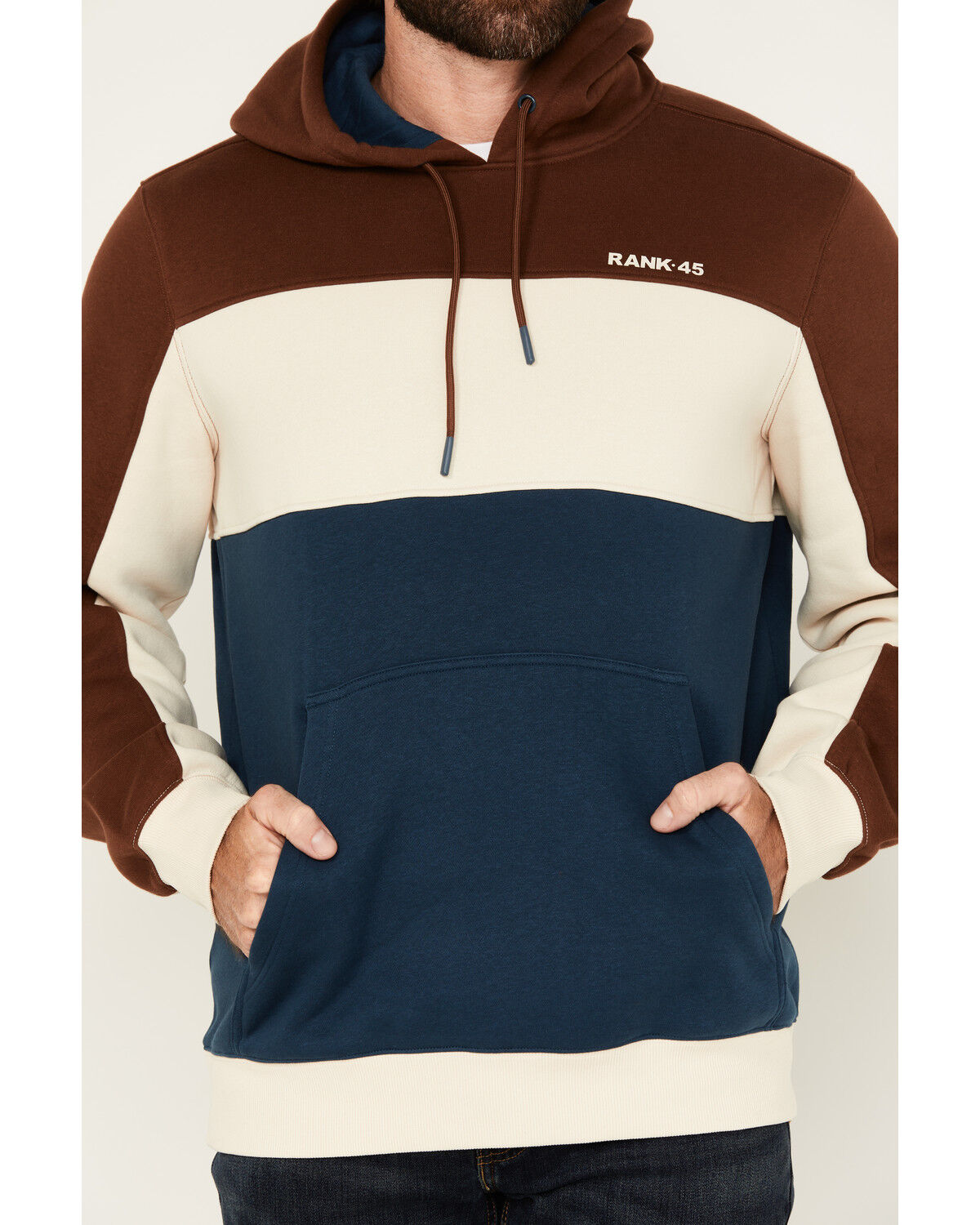 Image #3 - RANK 45® Men's Triple Color Block Hooded Sweatshirt, Tan, hi-res