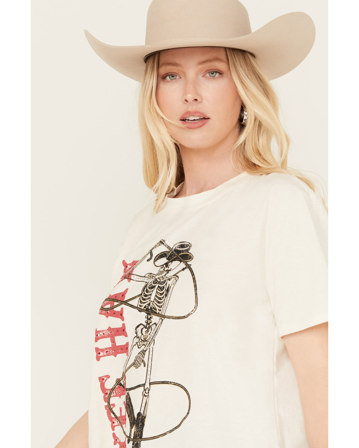 Image #2 - Blended Women's Yeehaw Skeleton Graphic Tee, Ivory, hi-res