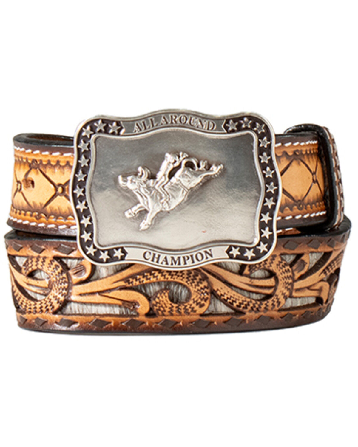 Image #1 - M & F Western Boys' Tooled Leather Belt, Brown, hi-res