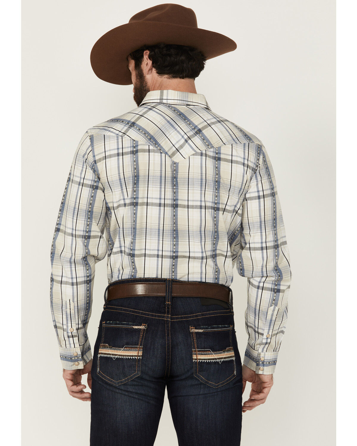 Image #4 - Cody James Men's Western Wind Plaid Print Long Sleeve Snap Western Shirt - Big, Cream, hi-res