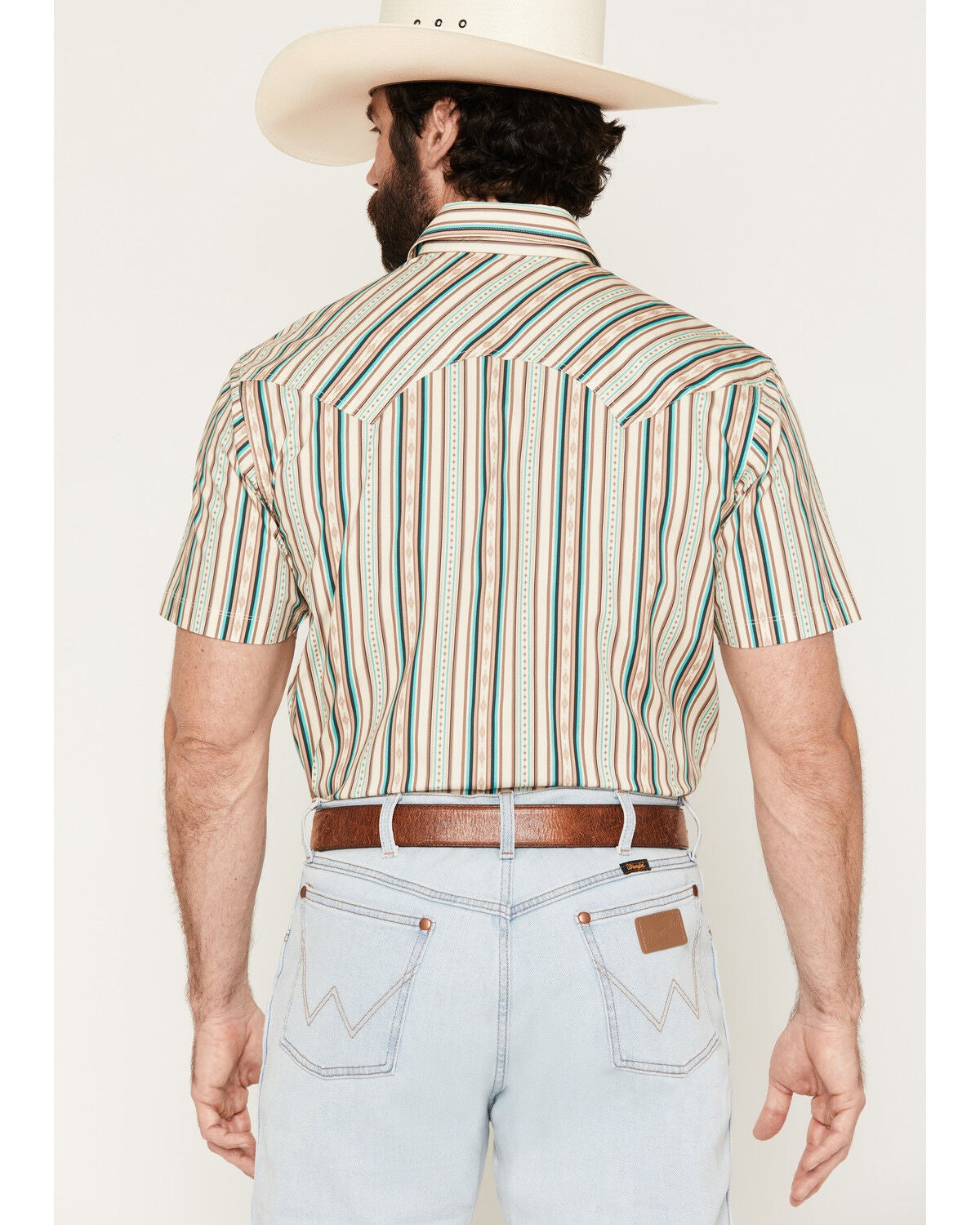 Image #4 - Rock & Roll Denim Men's Striped Short Sleeve Snap Stretch Western Shirt, Teal, hi-res