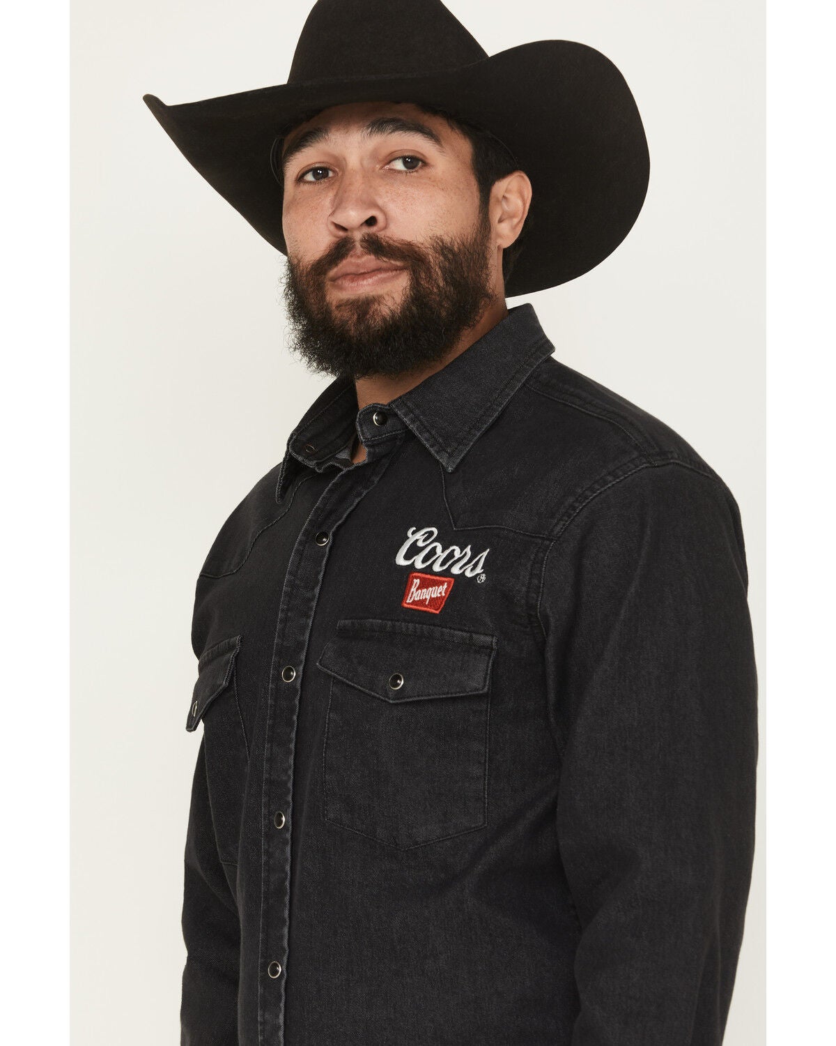 Image #2 - Coors Men's Boot Barn Exclusive Logo Embroidered Long Sleeve Snap Denim Shirt, Black, hi-res