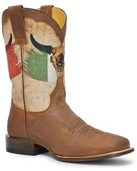 Roper Men's Viva Mexico Western Boots - Broad Square Toe, Brown, hi-res