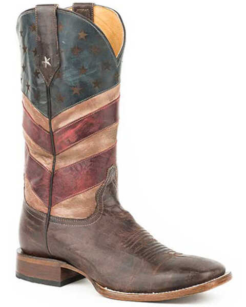 Roper Men's Patriotic Hoss Western Boots - Broad Square Toe, Brown, hi-res