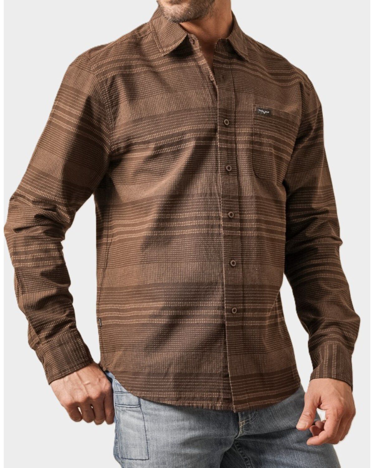 Kimes Ranch Men's Dash Striped Print Long Sleeve Button-Down Western Shirt, Brown, hi-res