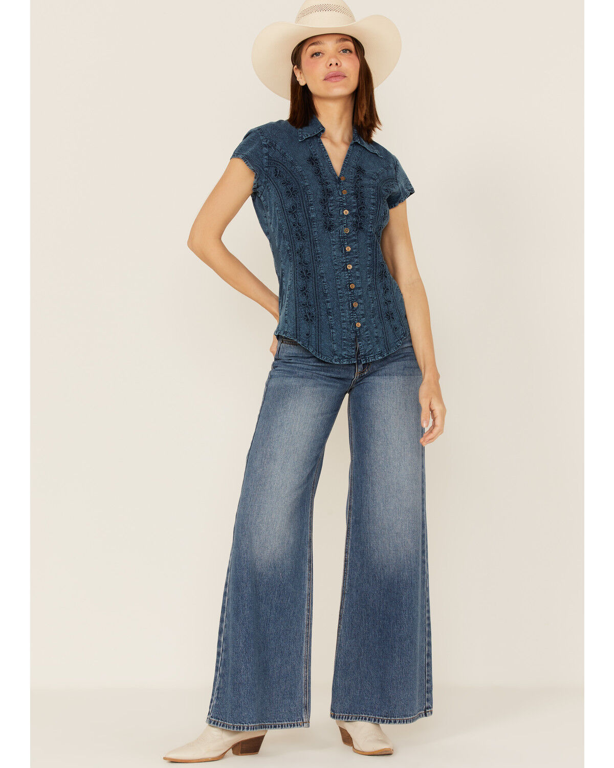 Image #2 - Scully Women's Cap Sleeve Peruvian Cotton Top, Dark Blue, hi-res