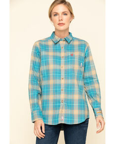Ariat Women's Savana Plaid FR Long Sleeve Work Shirt, Blue, hi-res