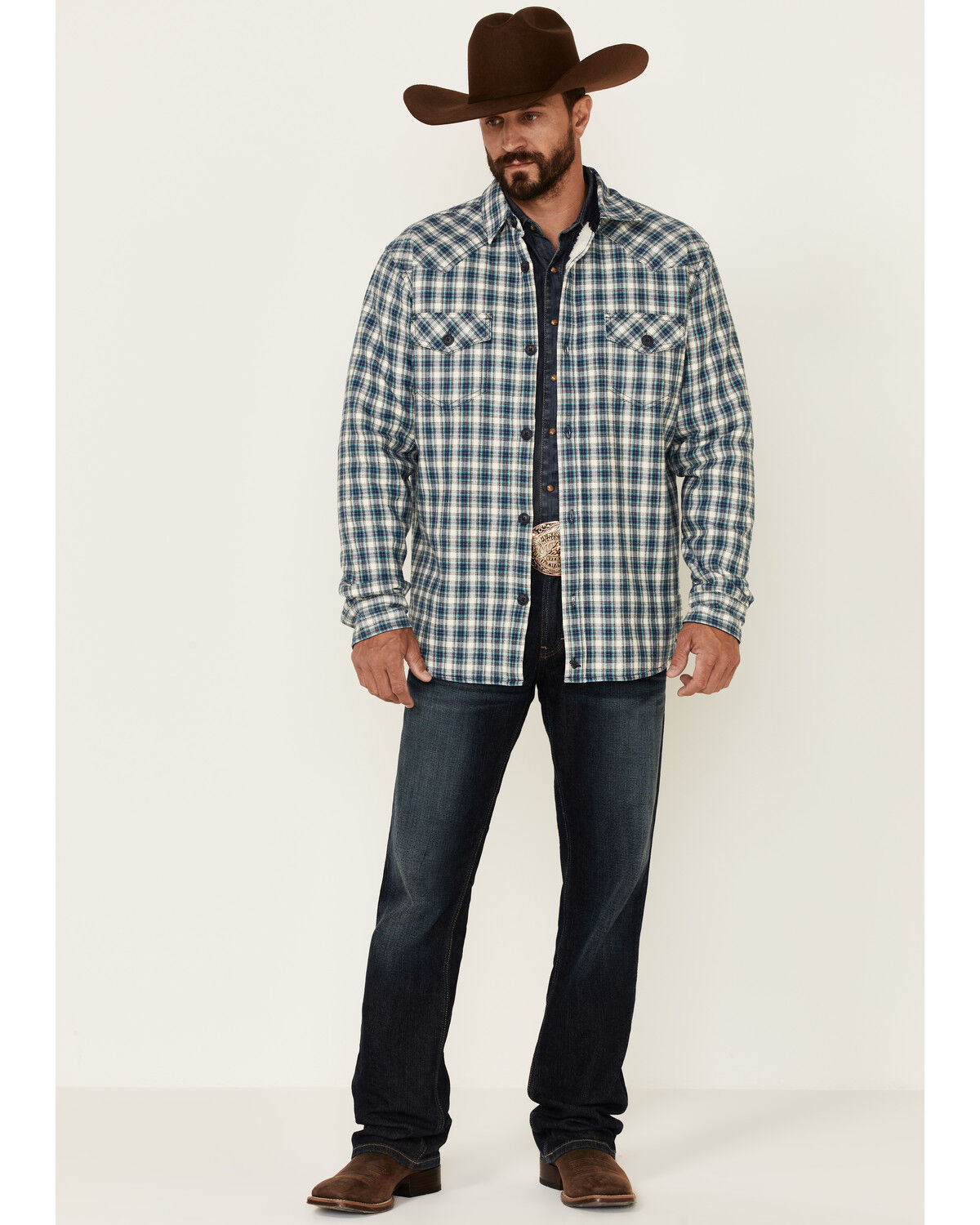 Image #2 - Cody James Men's Bonded Small Plaid Long Sleeve Snap Western Flannel Shirt , , hi-res