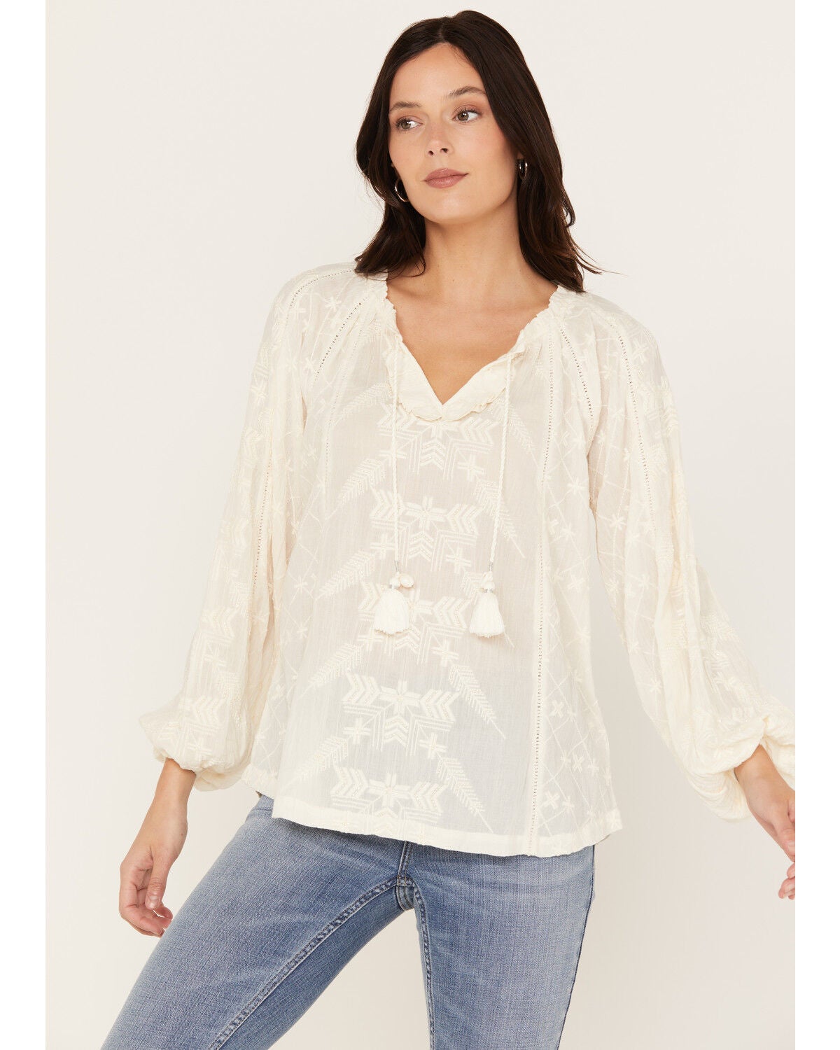 Image #1 - Shyanne Women's Long Sleeve Embroidered Boho Blouse, Cream, hi-res