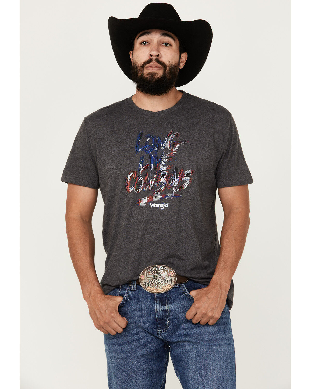 Image #1 - Wrangler Men's Americana Long Live Cowboys Short Sleeve Graphic T-Shirt, Charcoal, hi-res
