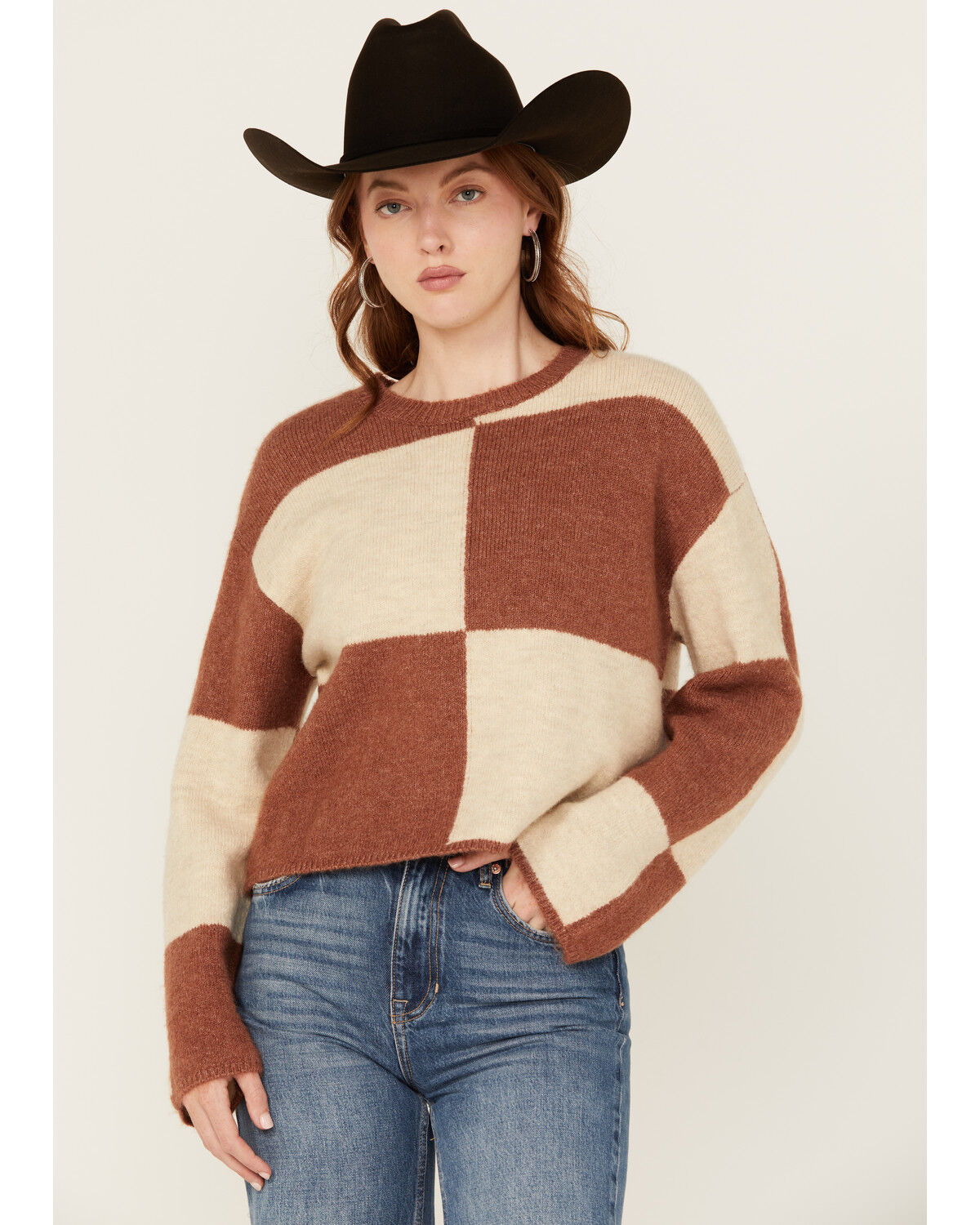 Image #1 - White Crow Women's Checkerboard Sweater, Rust Copper, hi-res