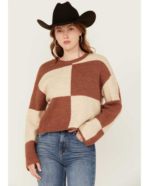 White Crow Women's Checkerboard Sweater , Rust Copper, hi-res