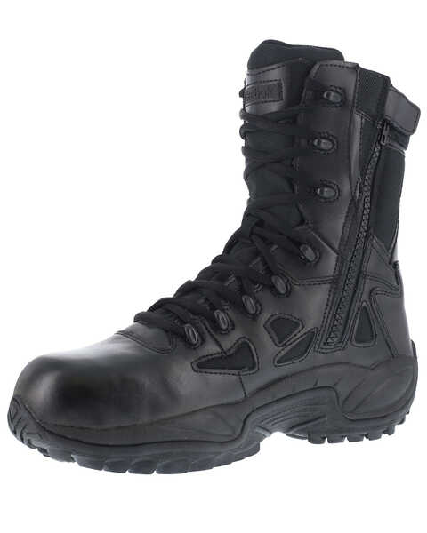 Image #2 - Reebok Men's 8" Lace-Up Black Side-Zip Work Boots - Composite Toe, Black, hi-res