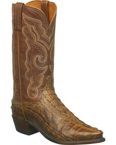 Lucchese Men's Handmade Franklin Hornback Caiman Tail Western Boots - Snip Toe, Tan, hi-res