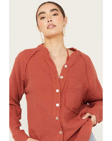 Image #2 - Wild Moss Women's Gauze Long Sleeve Button Down Shirt, Rust Copper, hi-res
