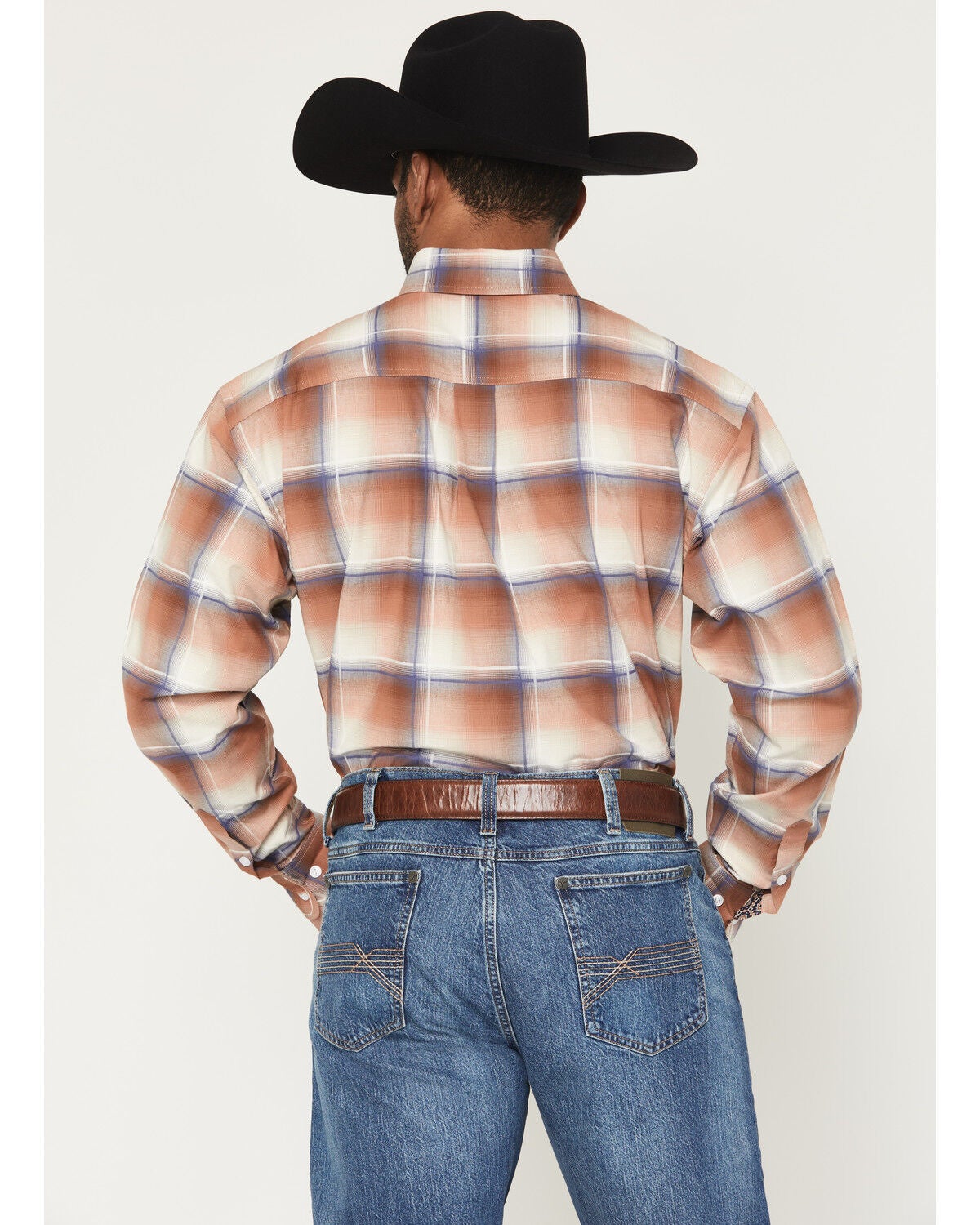 Image #4 - Panhandle Slim Men's Plaid Print Long Sleeve Button-Down Stretch Western Shirt, Rust Copper, hi-res