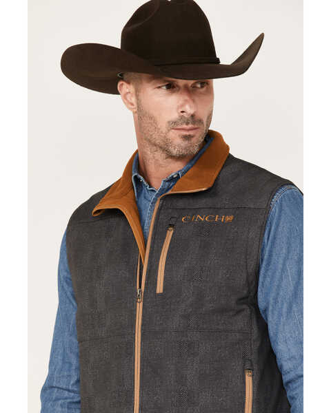 Image #2 - Cinch Men's Herringbone Concealed Carry Zip-Front Softshell Vest , Charcoal, hi-res