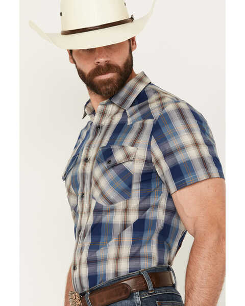 Image #2 - Pendleton Men's Frontier Plaid Print Short Sleeve Snap Western Shirt, Blue, hi-res