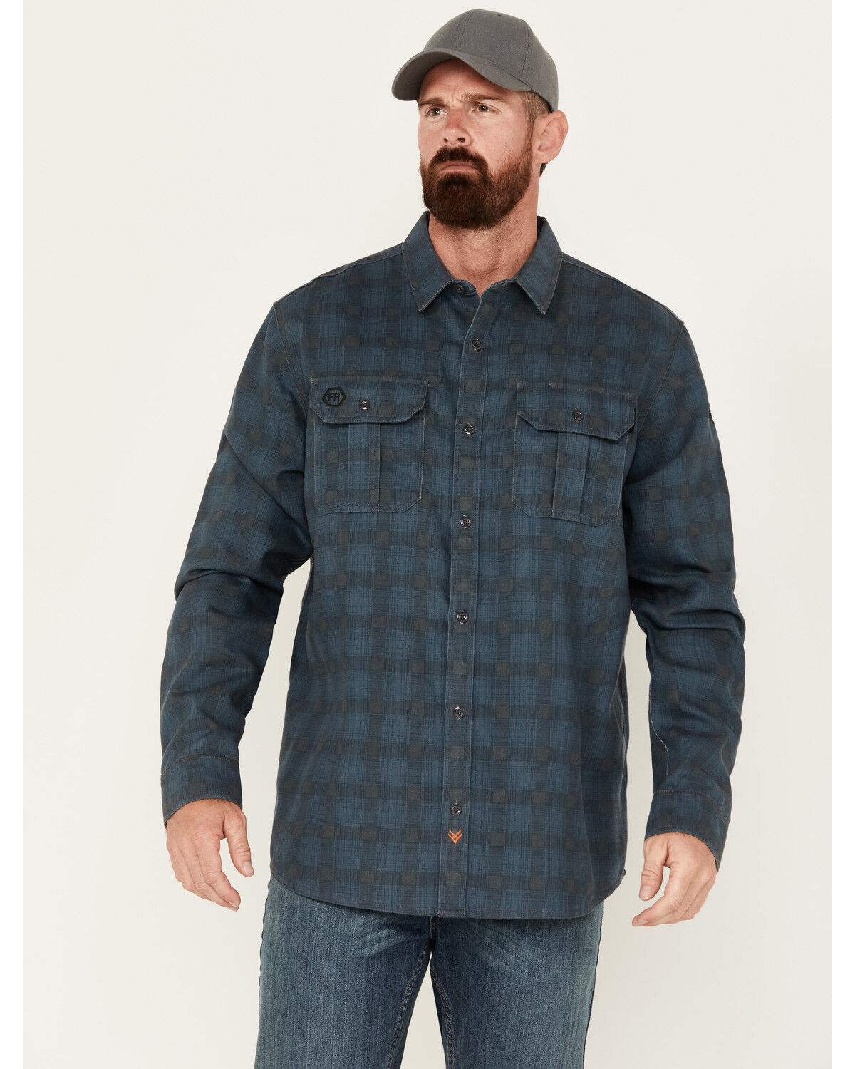 Image #1 - Hawx Men's FR Plaid Print Long Sleeve Button-Down Work Shirt, Slate, hi-res