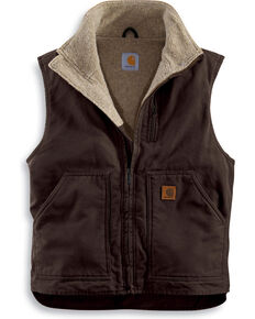 Carhartt Sherpa Lined Sandstone Duck Work Vest, Brown, hi-res