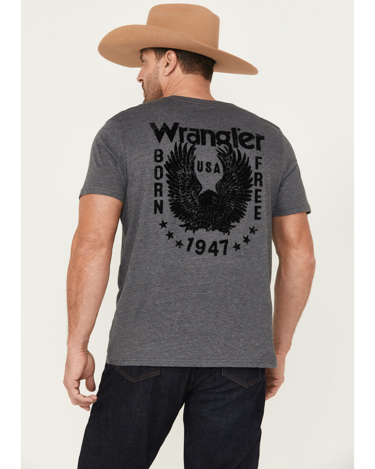 Image #1 - Wrangler Men's Born Free Short Sleeve Graphic T-Shirt, Heather Grey, hi-res