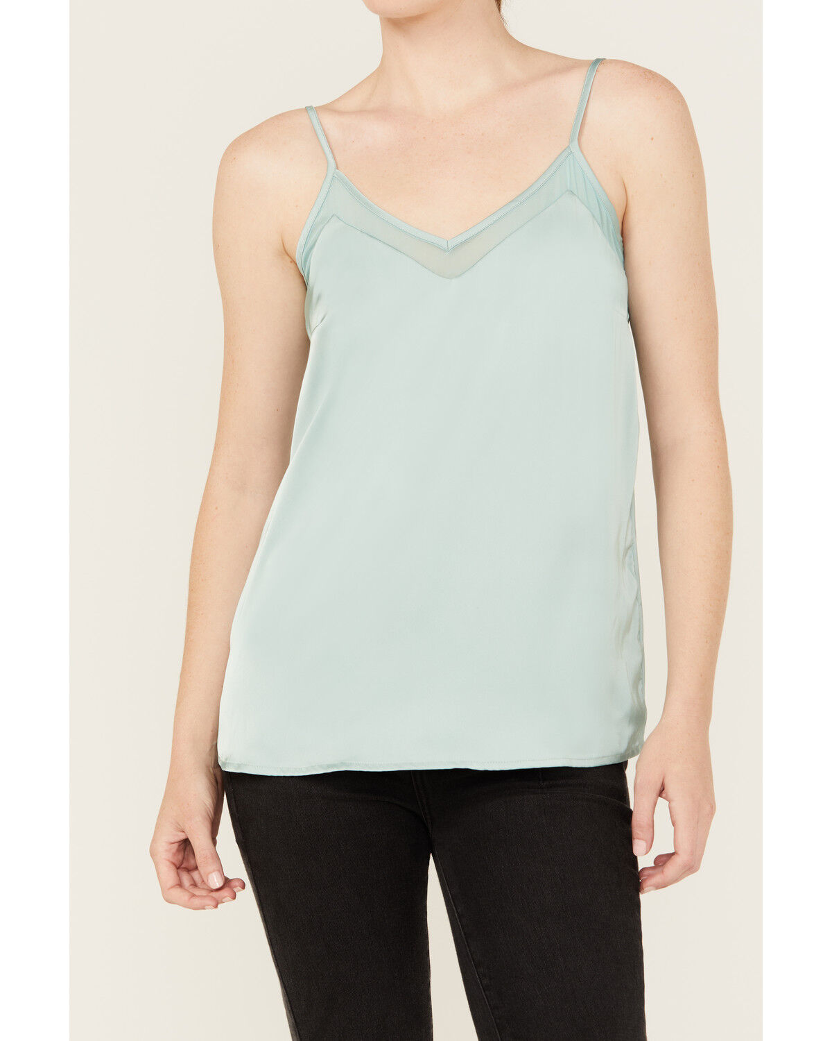 Image #3 - Rock & Roll Denim Women's Mesh Accent Satin Tank, Aqua, hi-res