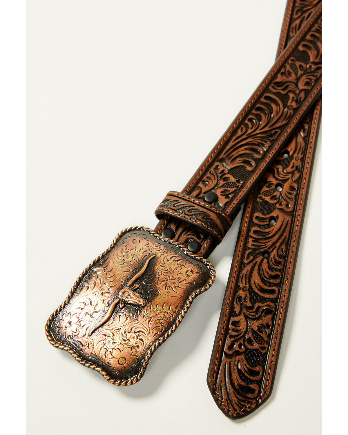 Image #2 - Shyanne Women's Longhorn Buckle Belt, Dark Brown, hi-res
