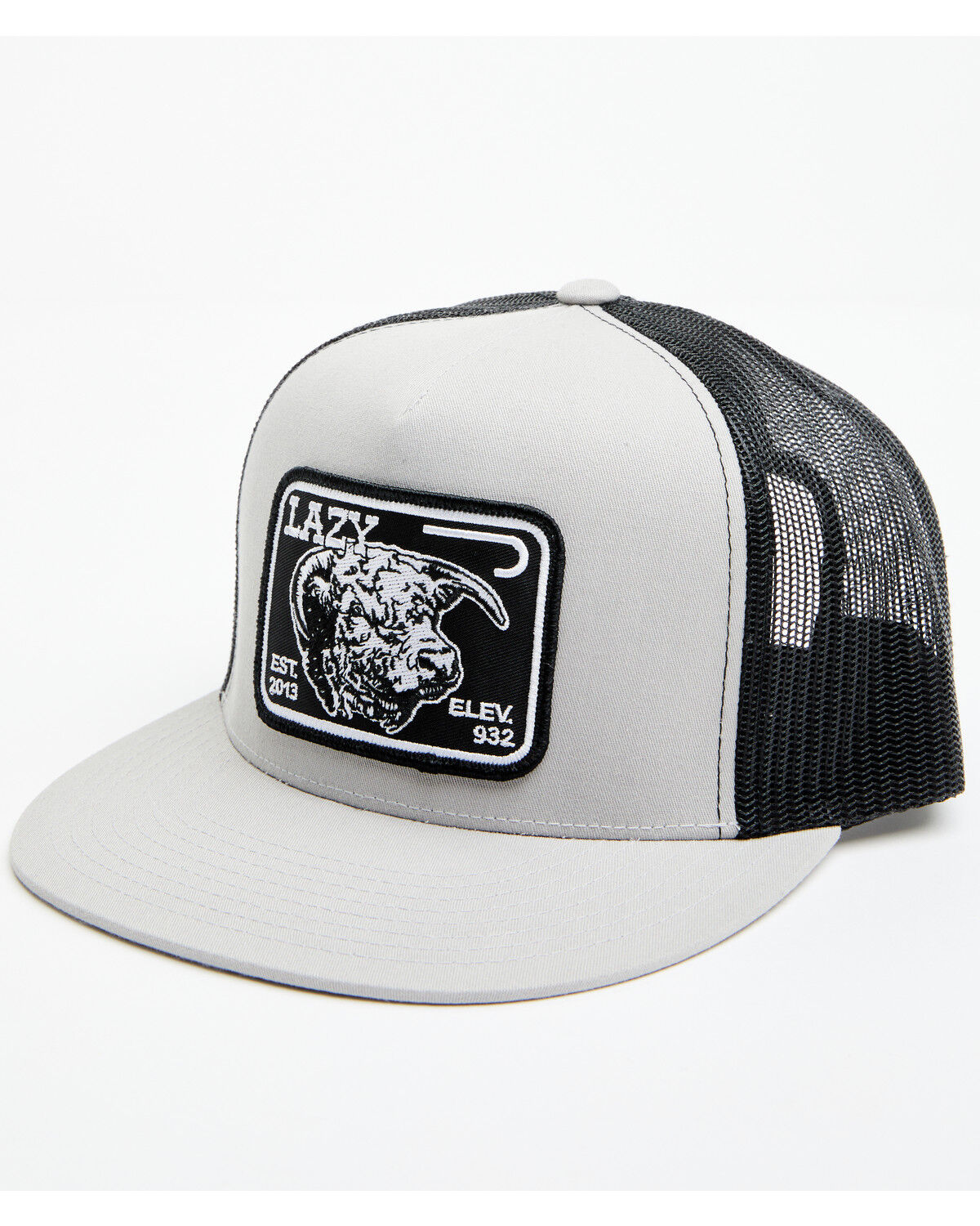 Image #1 - Lazy J Ranch Men's Black Elevation Cowhead Logo Patch Mesh-Back Ball Cap, Silver, hi-res