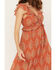 Image #3 - Flying Tomato Women's Ruffle Trim Printed Maxi Dress, Rust Copper, hi-res