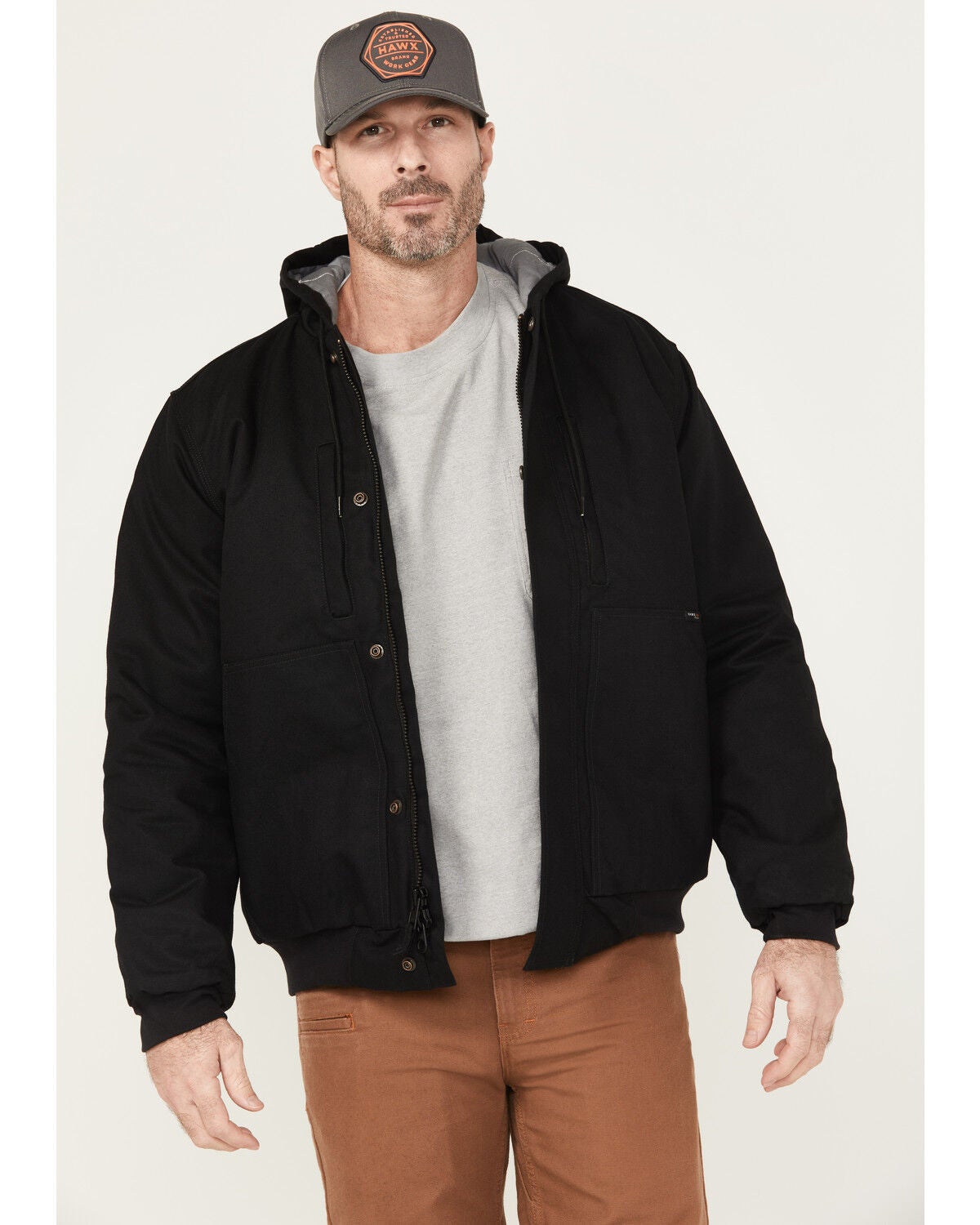 Hawx Men's FR Hooded Bomber Jacket, Black, hi-res