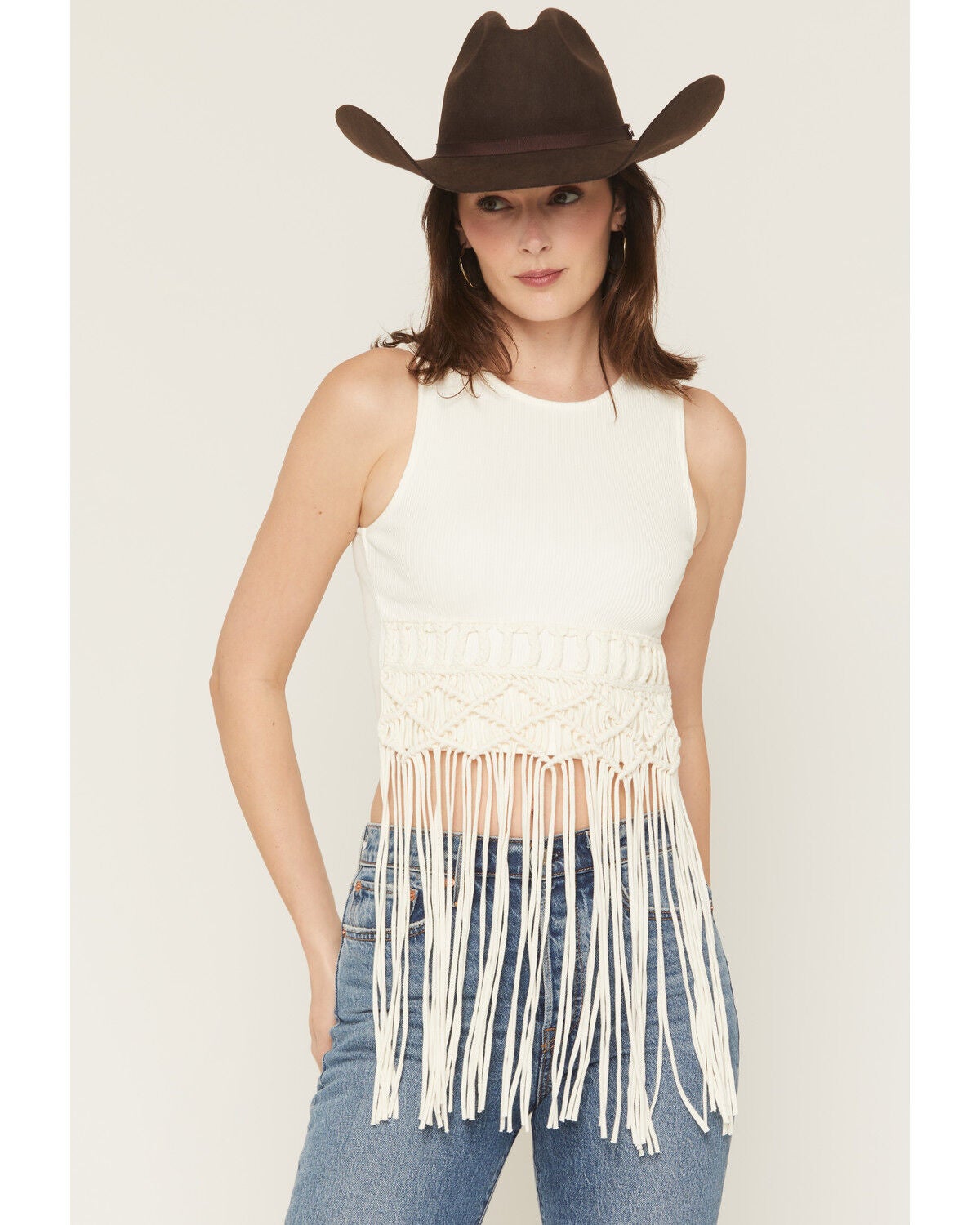 Rock & Roll Denim Women's Macrame Tank Top, Natural, hi-res