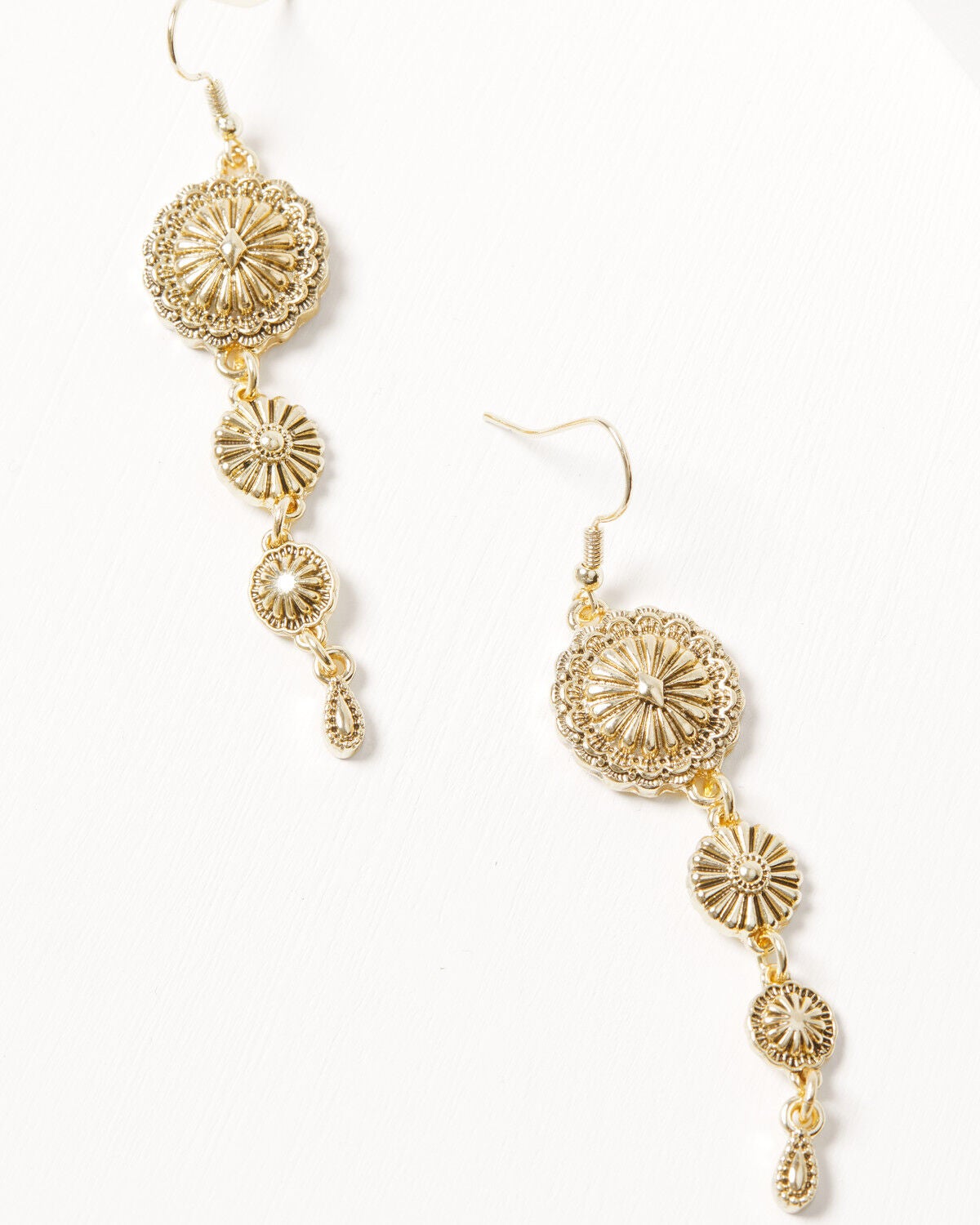 Shyanne Women's Western Muse Triple Concho Dangle Earrings, Gold, hi-res