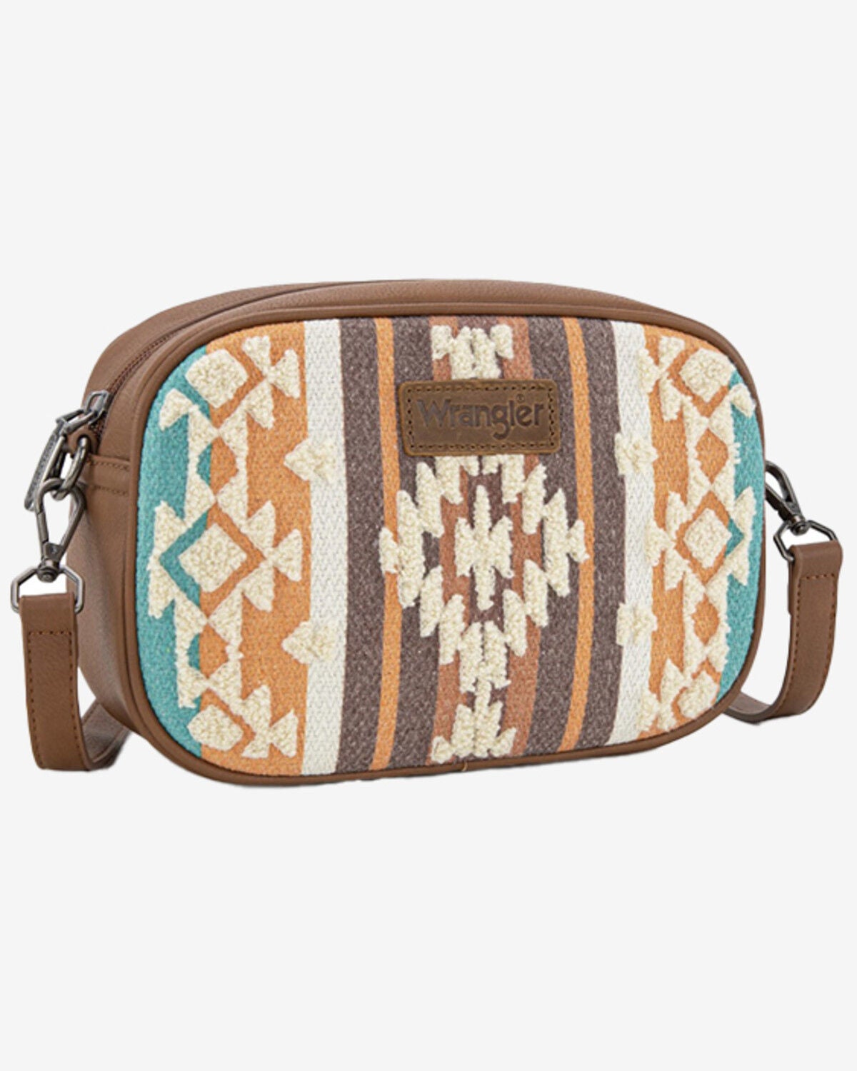 Wrangler Women's Sherpa Southwestern Print Canvas Crossbody Bag, Brown, hi-res