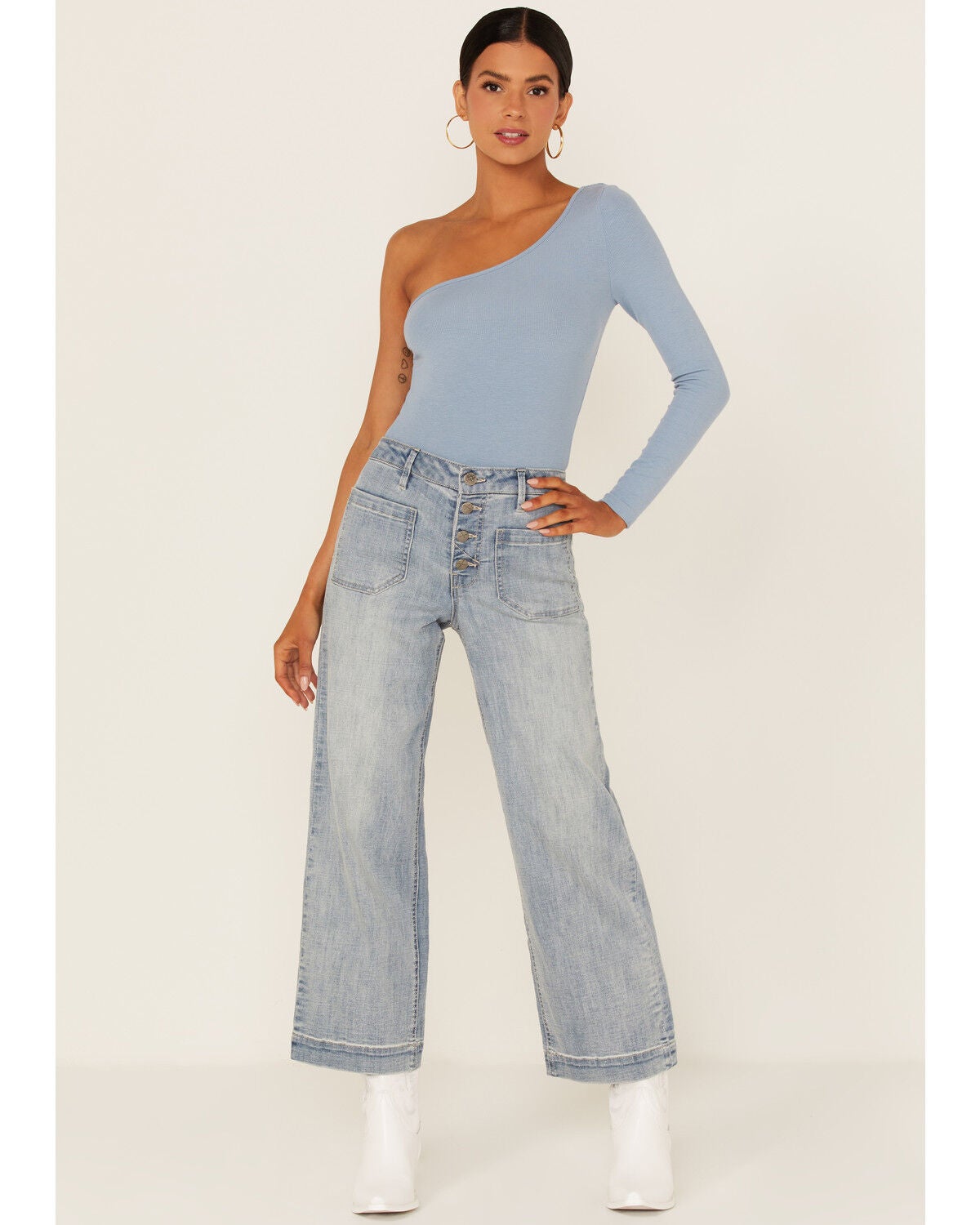 Unpublished Denim Women's Greta Lotus Crop Wide Jeans, Blue, hi-res