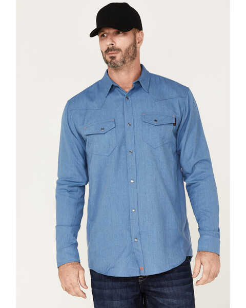 Cody James Men's FR Vented Solid Long Sleeve Button Down Work Shirt , Light Blue, hi-res