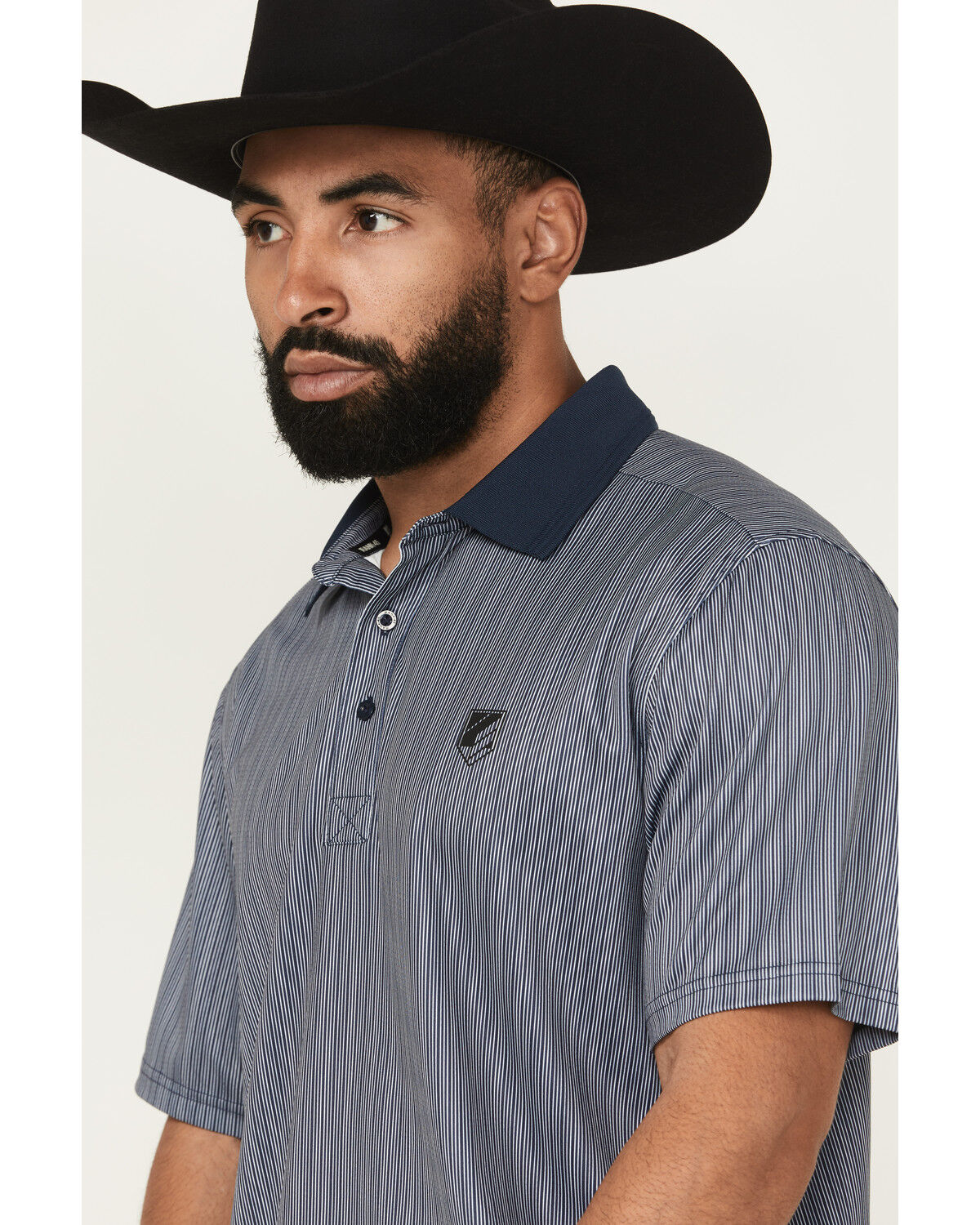 Image #2 - RANK 45® Men's Railroad Striped Short Sleeve Polo, Light Blue, hi-res