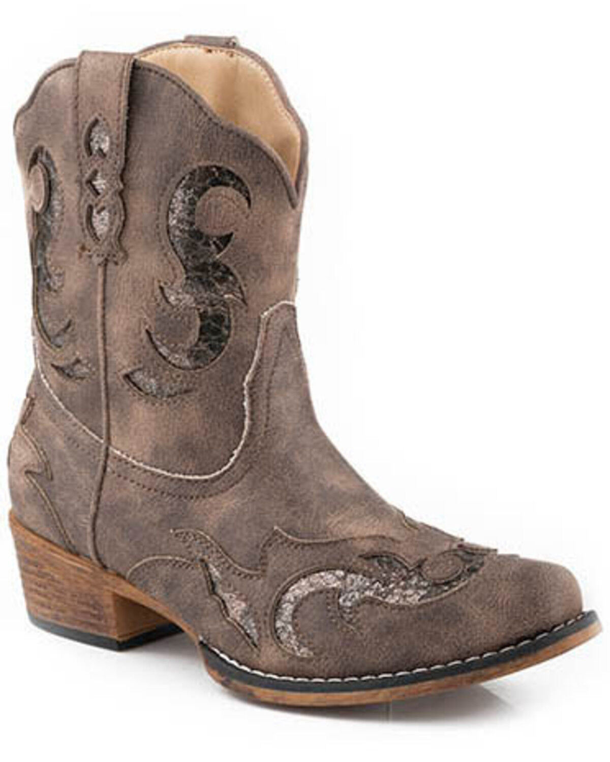 Image #1 - Roper Women's Ida Short Western Boots - Snip Toe, Brown, hi-res