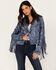 Image #1 - Idyllwind Women's Banbury Printed Faux Suede Moto Jacket, Steel Blue, hi-res