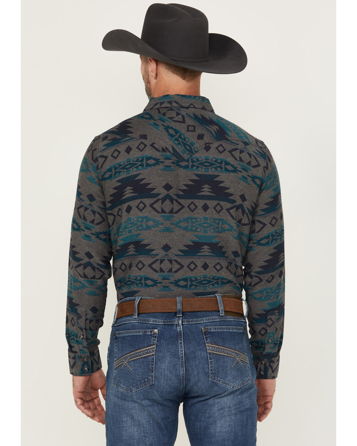 Image #4 - Cody James Men's Julian Southwestern Print Long Sleeve Snap Western Shirt, Grey, hi-res