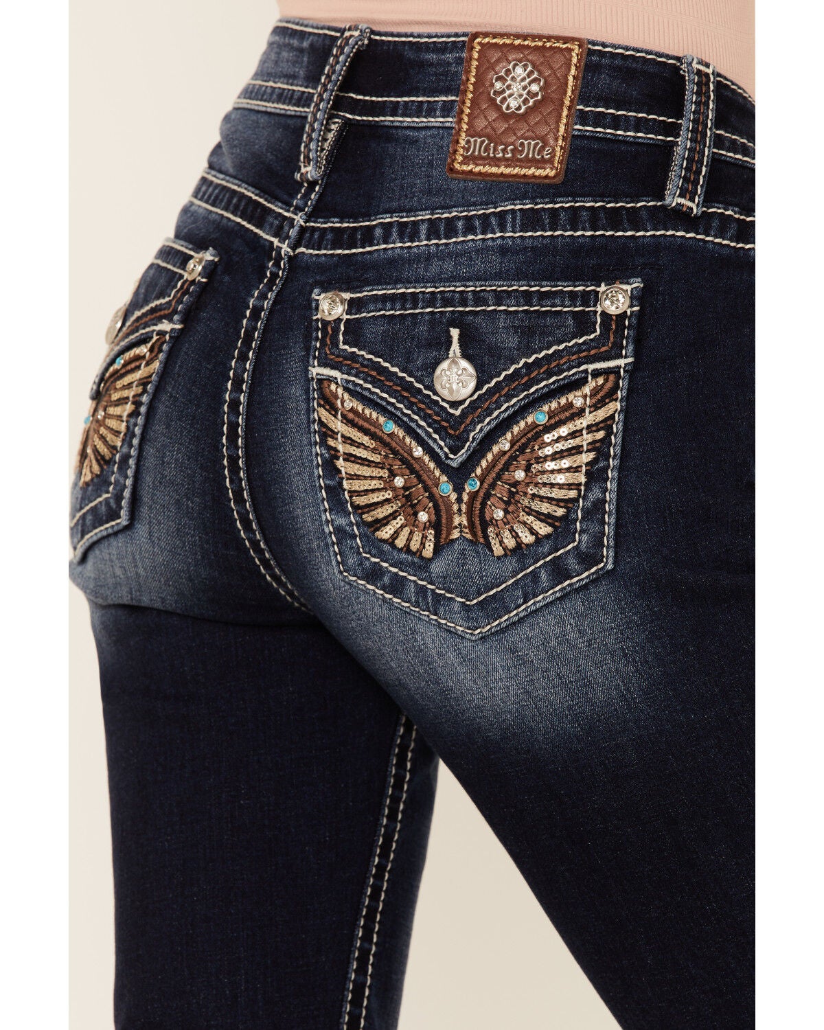 Miss Me Women's Brown Embroidered Angel 