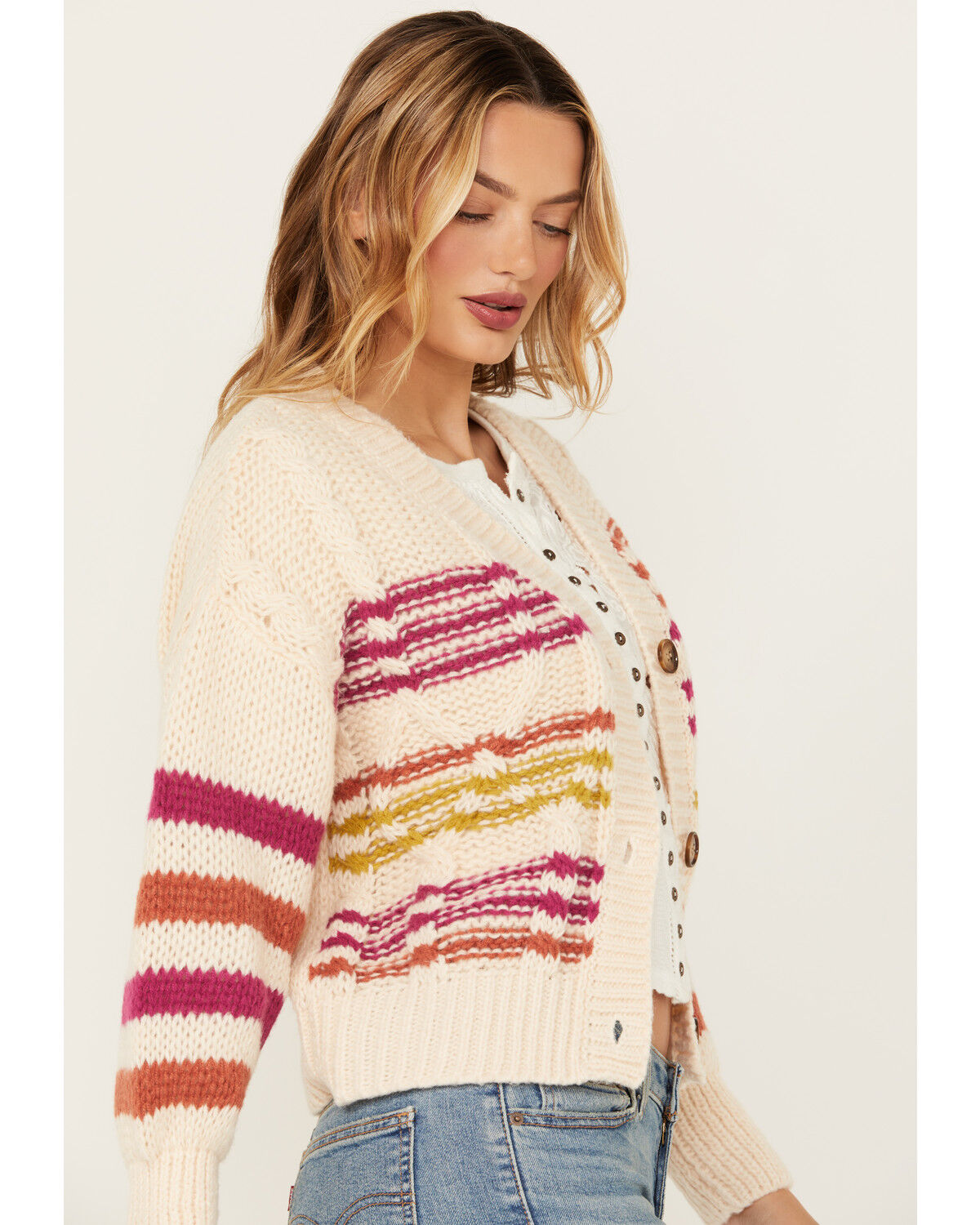 Image #2 - Sadie & Sage Women's Striped Cardigan, Multi, hi-res