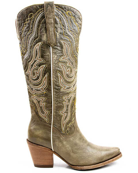 Image #2 - Dan Post Women's Vintage Embroidered Tall Western Boots - Snip Toe, Olive, hi-res
